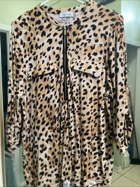 Calvin Klein Beige and Black Leopard-Print Zip Front Tunic